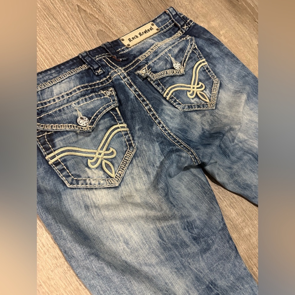 Rock Revival Elaina Bootcut Jeans 36x30 Medium Wash Distressed Denim - Picture 4 of 8